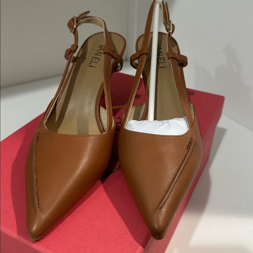 Vaneli Tan Pointed Toe Slingback Shoes